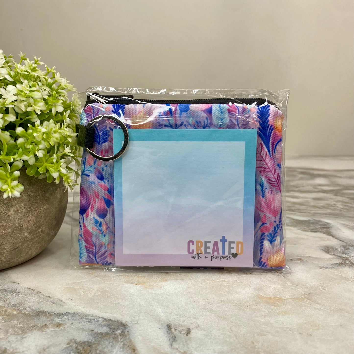 Mini Pouch & Sticky Note Bundled Set - Floral Purple Blue Watercolor Religious
