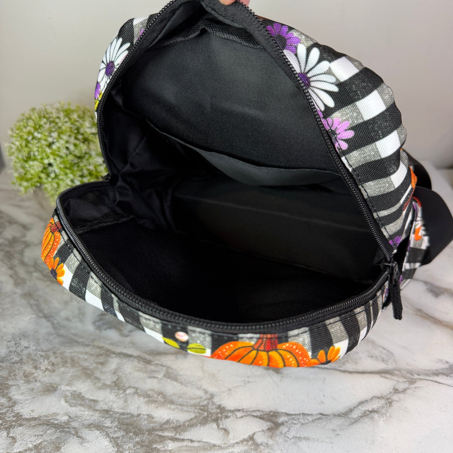 Mini Backpack - Halloween - Plaid Pumpkin Floral