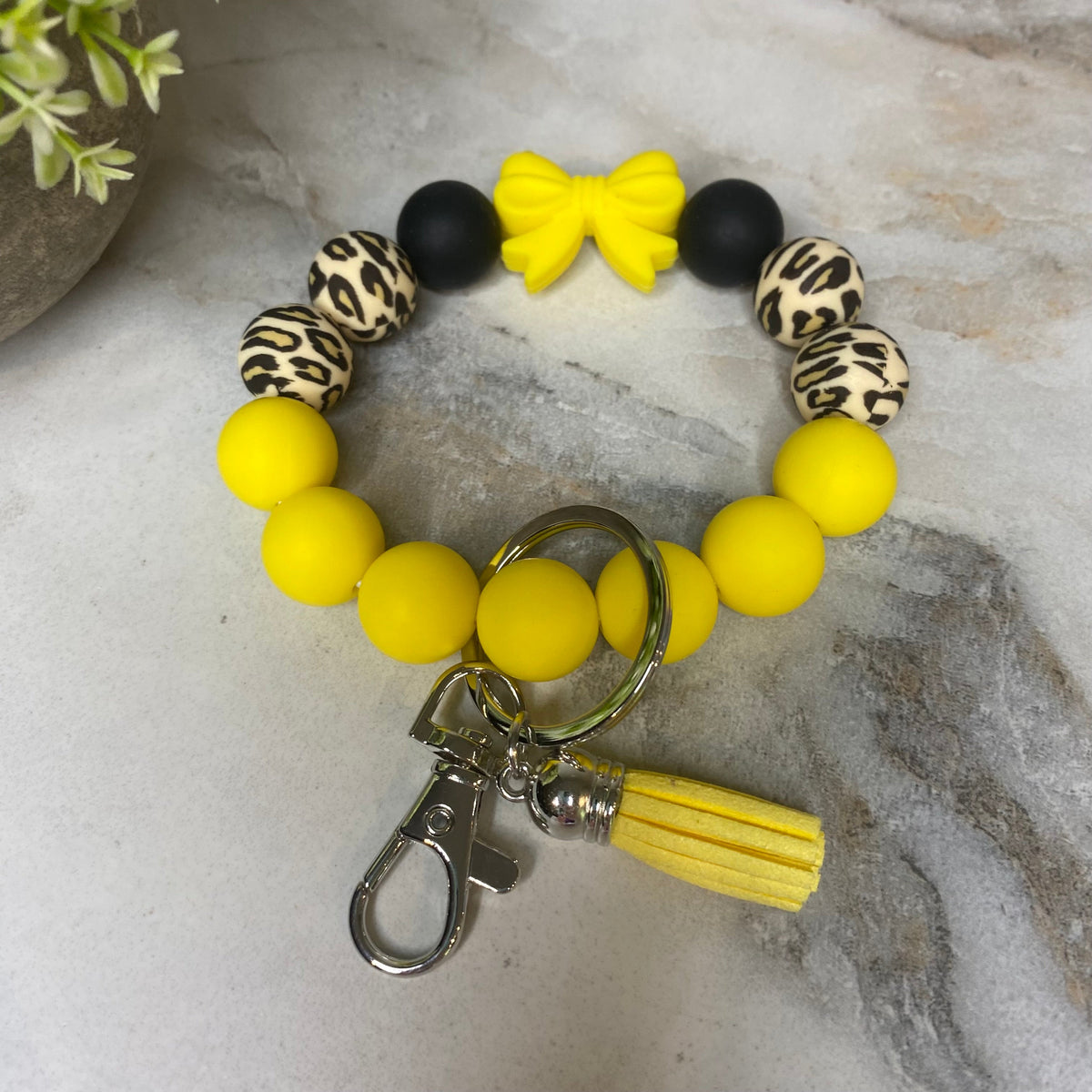 Silicone Bracelet Keychain - Yellow Bow