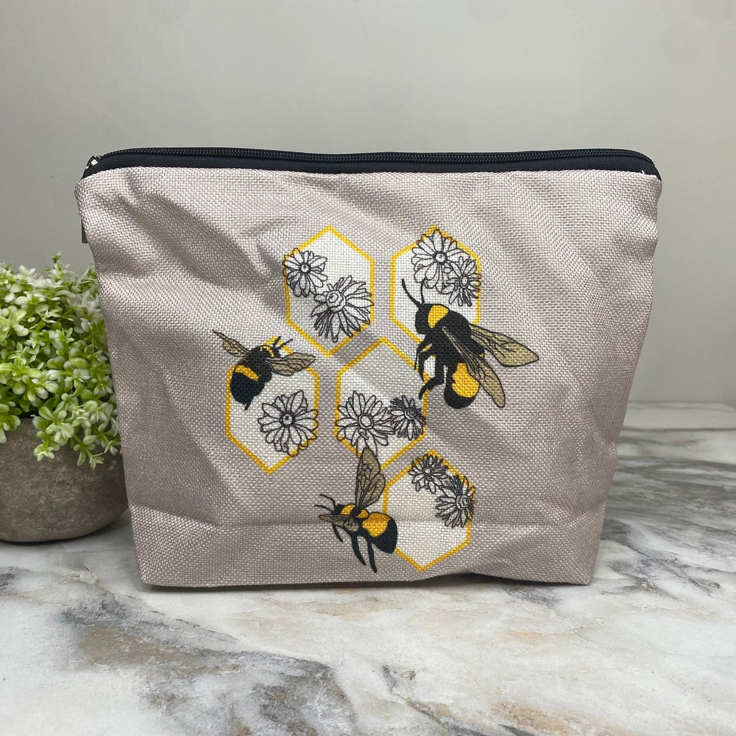 Canvas Pouch XL - Bee Honeycomb Flower