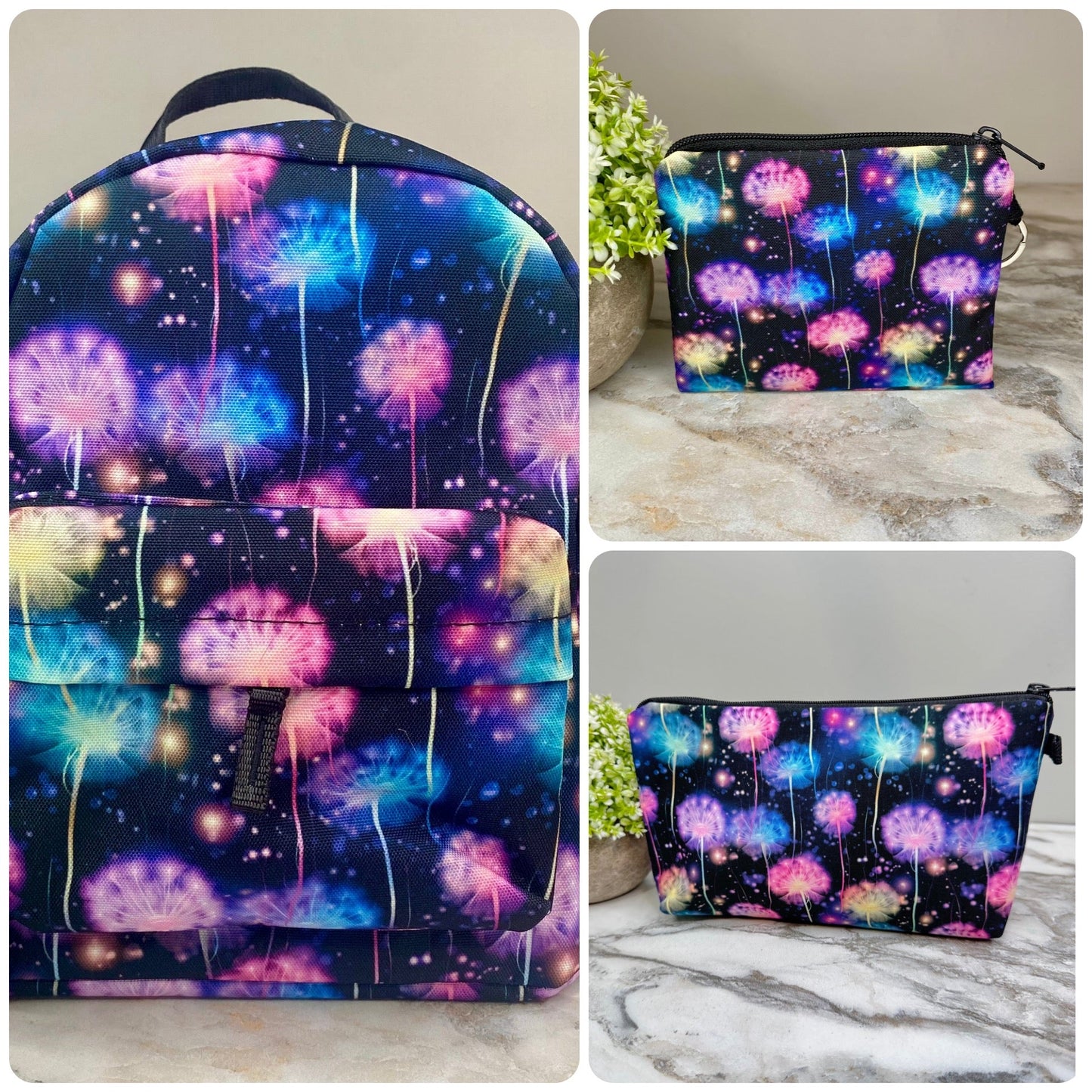 Mini Backpack, Pouch, & Mini Pouch Bundled Set - Rainbow Dandelion