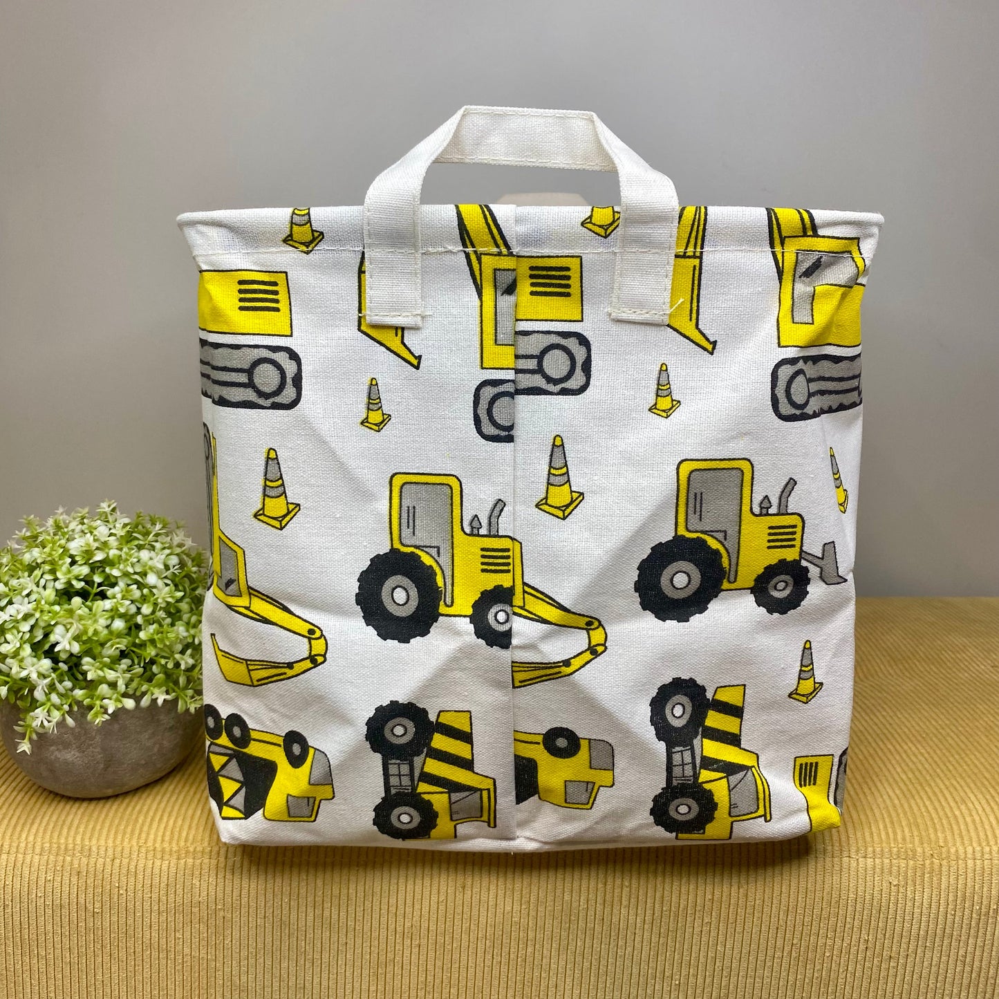 Pop Up Canvas Basket - Construction Trucks