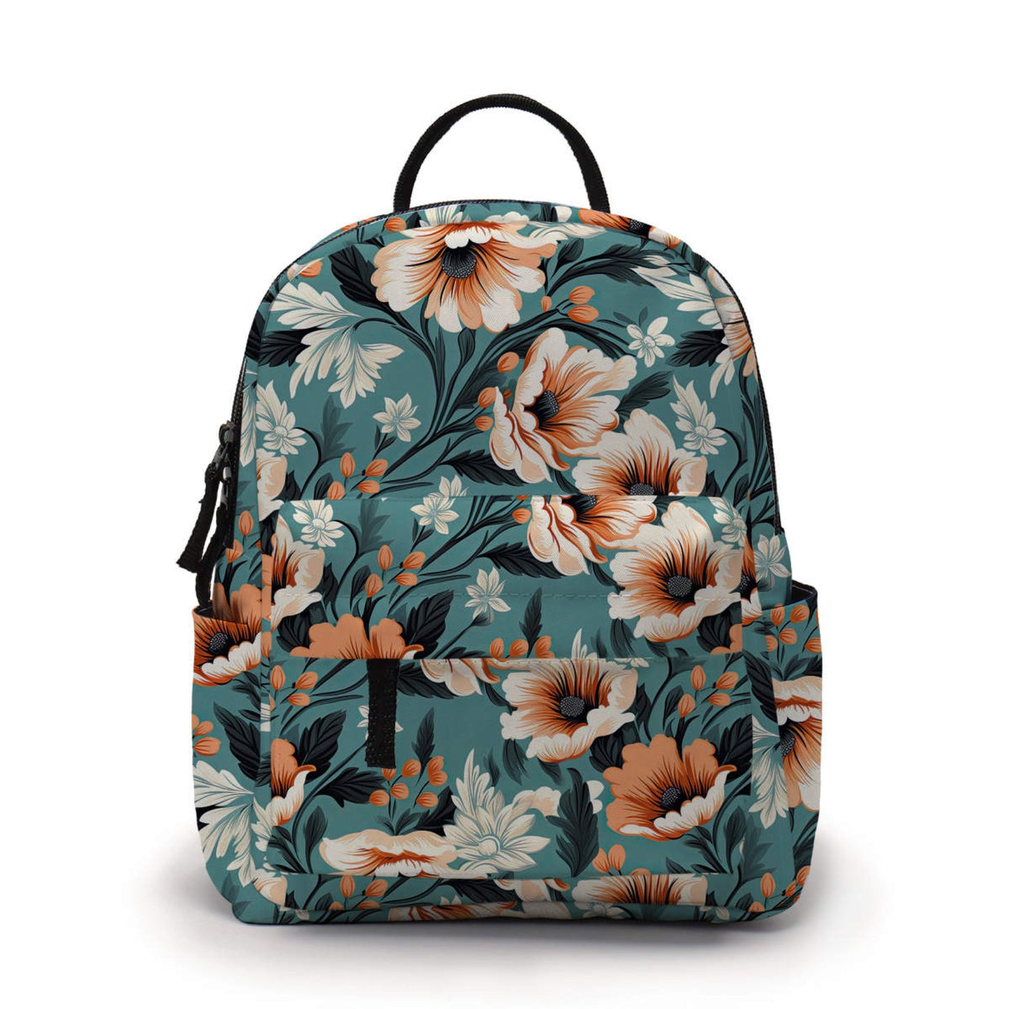 Mini Backpack - Orange Cream Floral On Teal