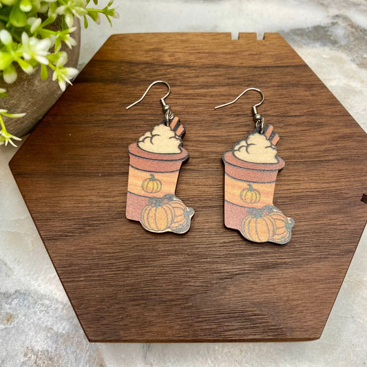 Wooden Dangle Earrings - Fall - #9