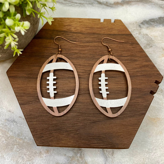 Wooden Cutout Dangle Earrings - Football