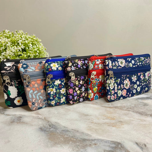 Mini Double Zip Pouch - Floral Designs