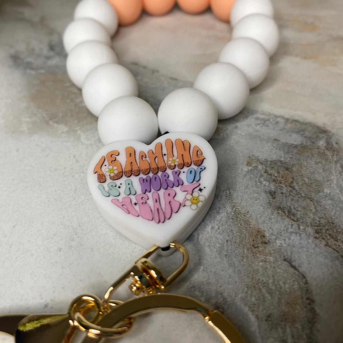 Silicone Bracelet Keychain - Teach - Orange Cream