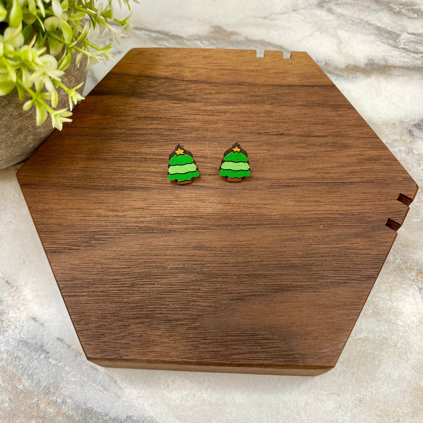 Wooden Stud Earrings - Christmas - Trees #5