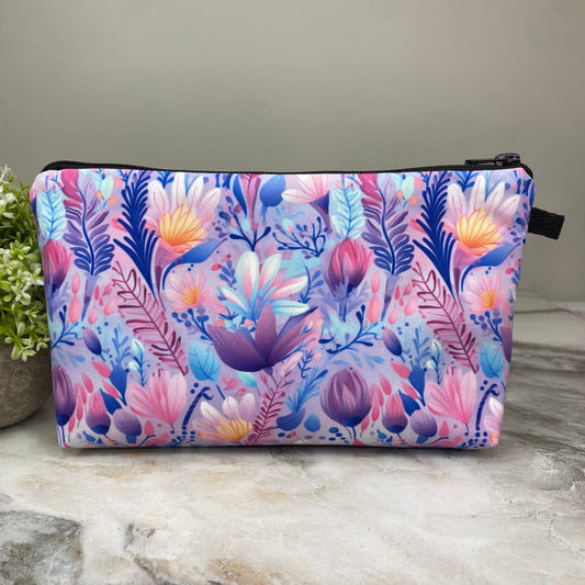 Pouch - Floral Purple Blue Watercolor