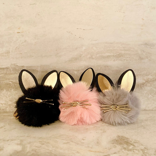 Keychain - Fuzzy Pom - Bunny Gold Whiskers