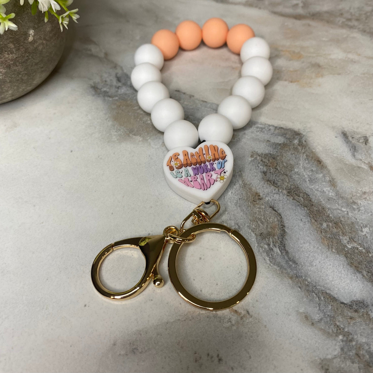 Silicone Bracelet Keychain - Teach - Orange Cream