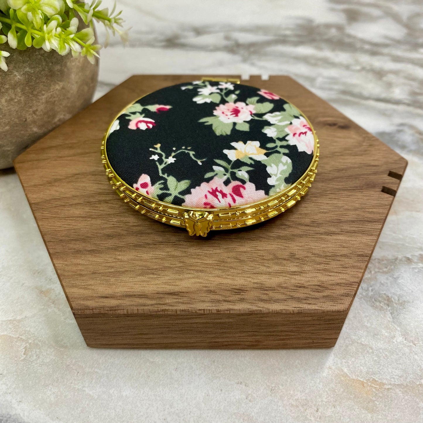 Compact Mirror - Black Floral