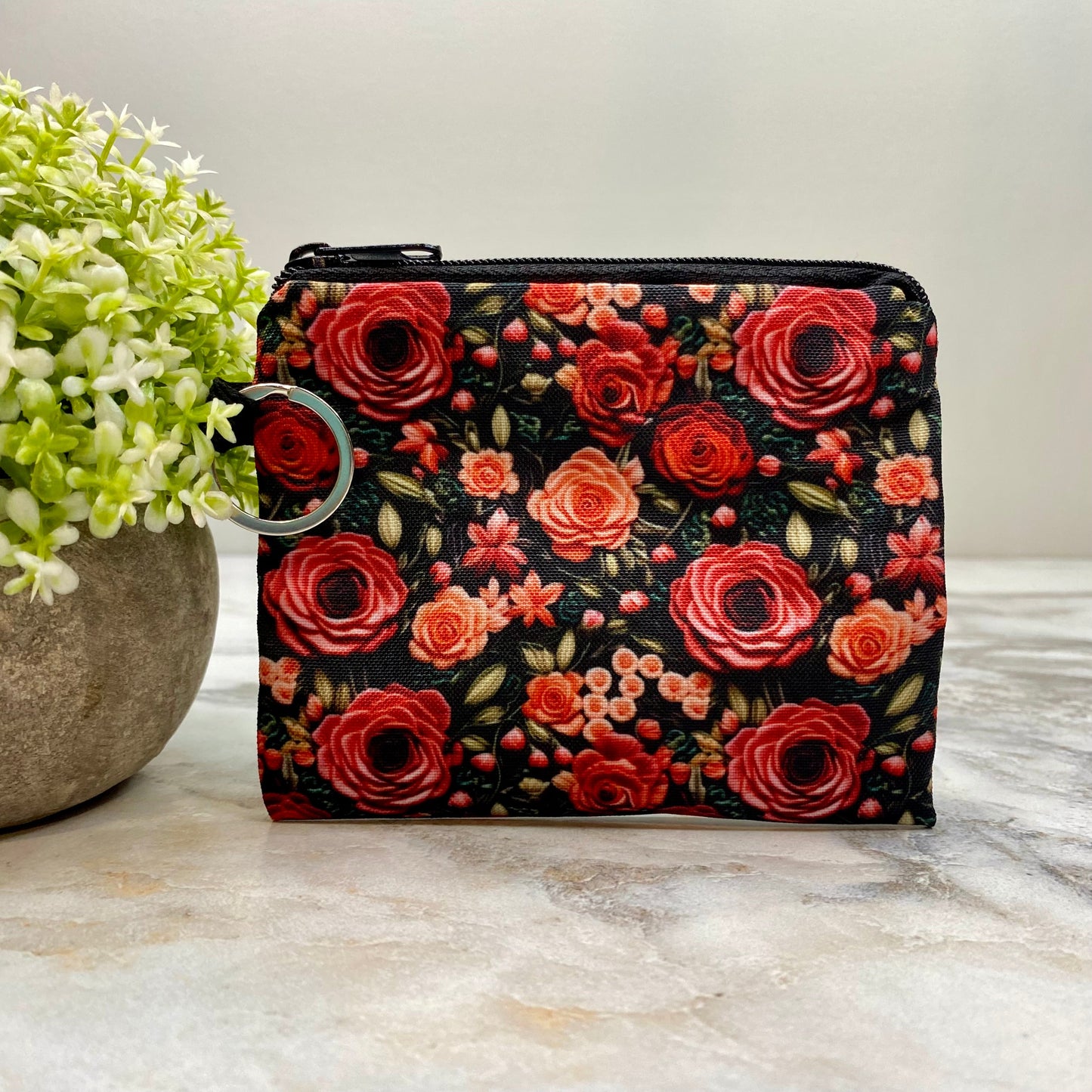 Mini Pouch - Embroidered Roses Floral