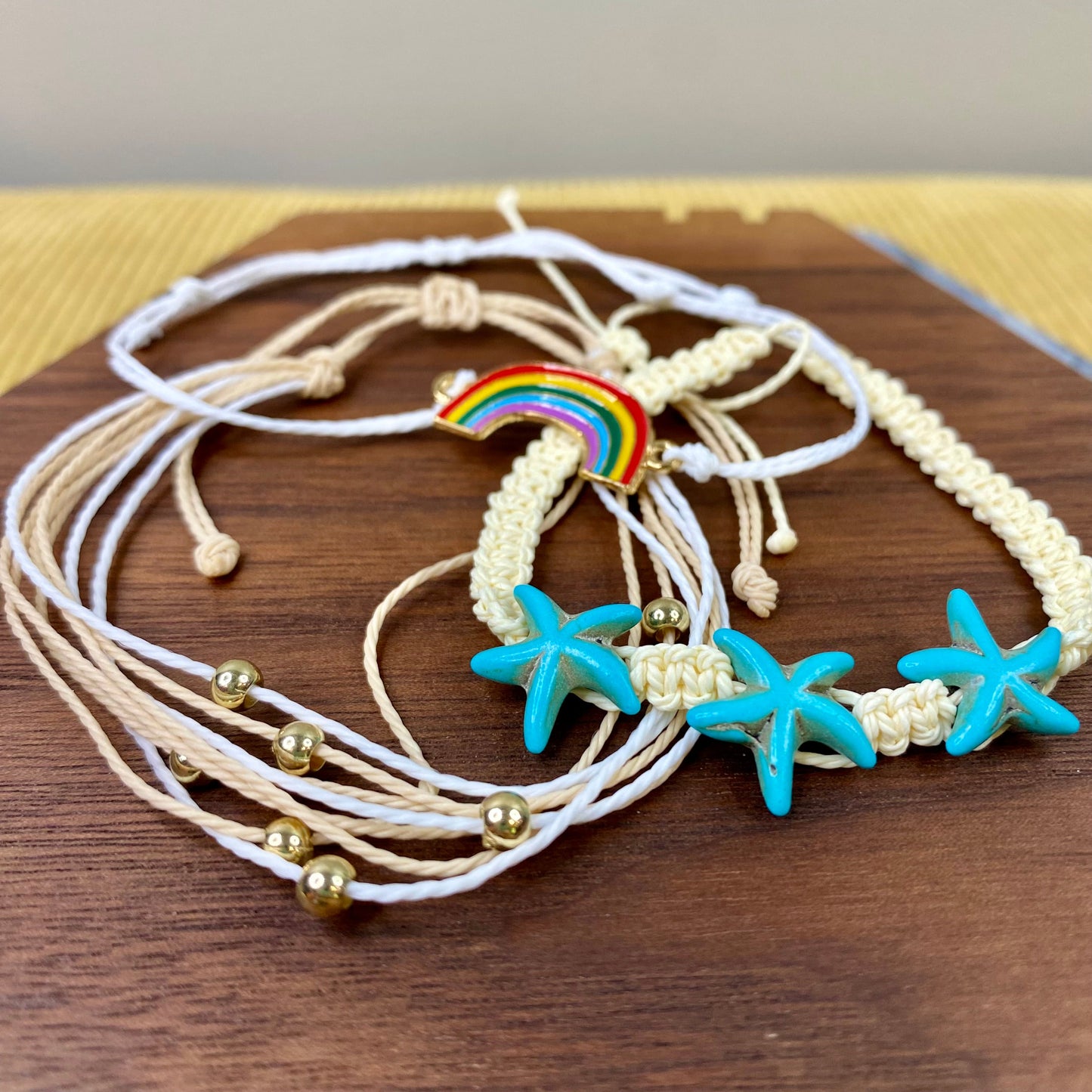 Bracelet Pack - Adjustable String Rainbow Starfish