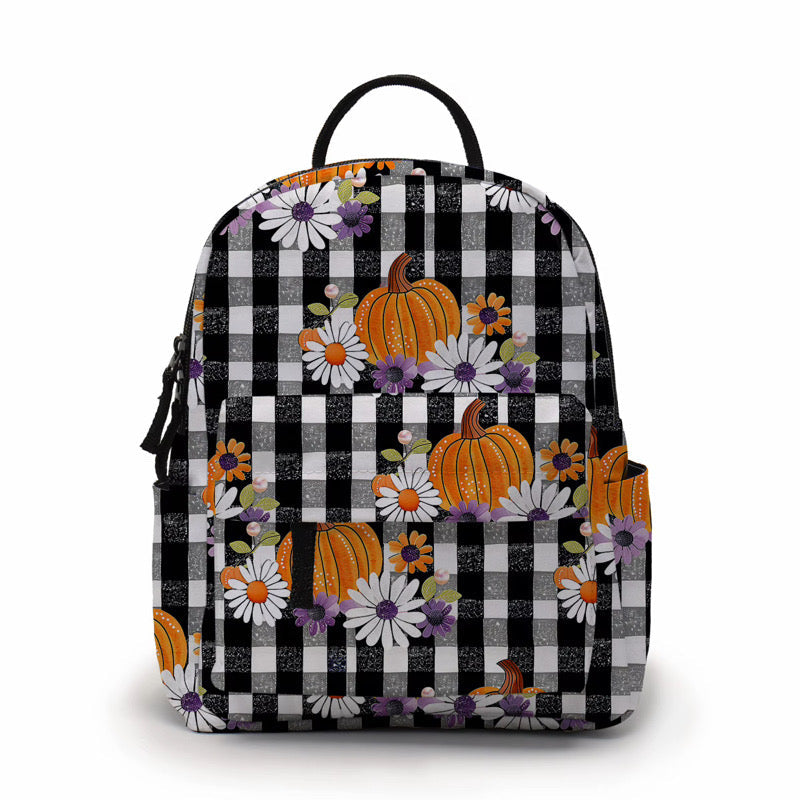 Mini Backpack - Halloween - Plaid Pumpkin Floral