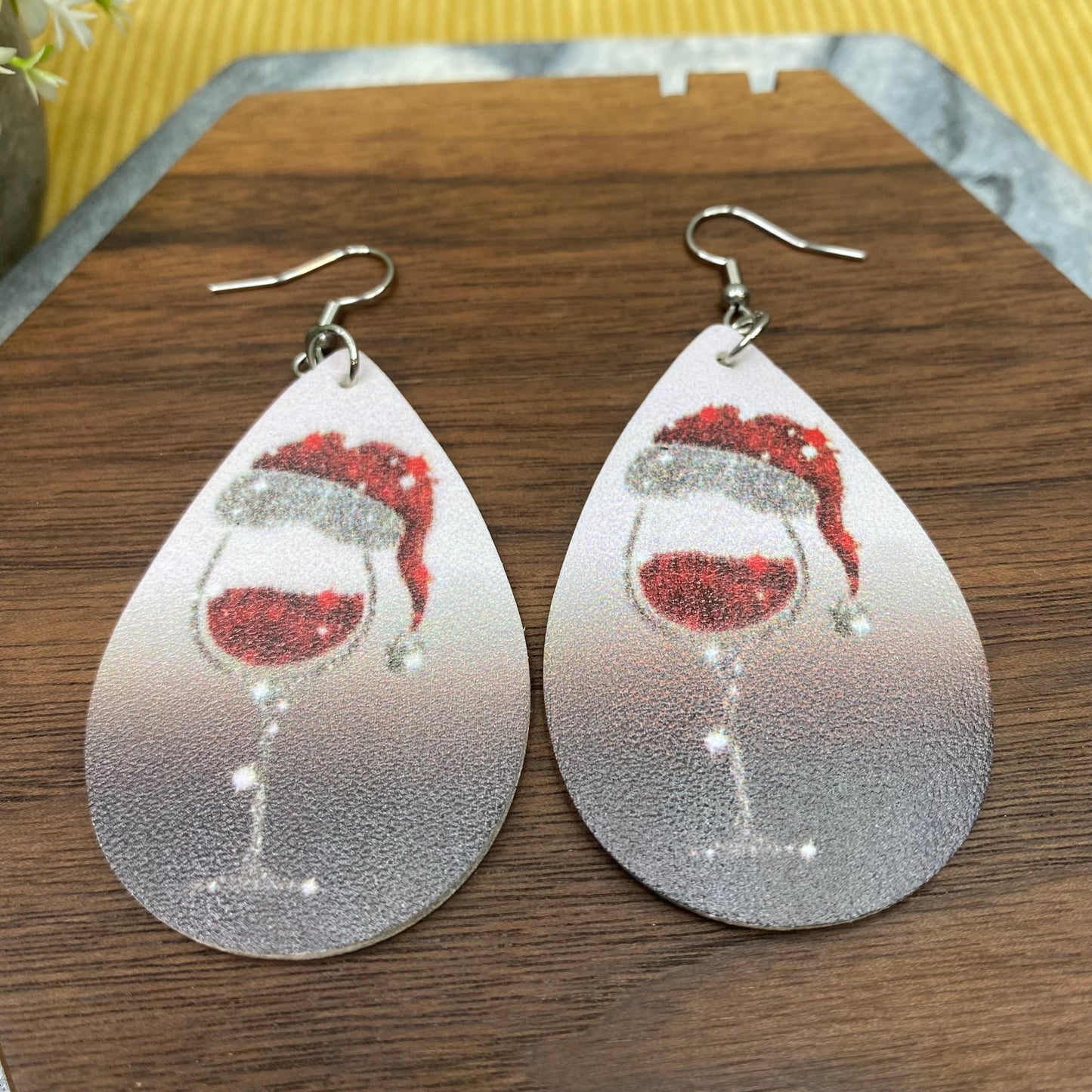 Faux Leather Earrings - Christmas - Wine Glass