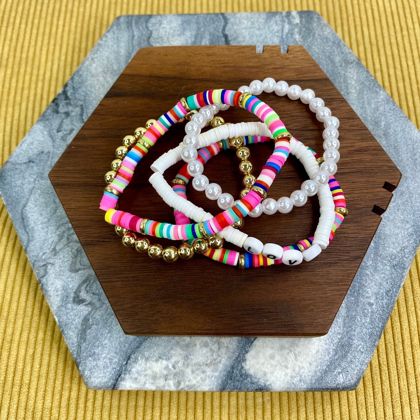 Bracelet Pack - Clay & Gold Bead - Love