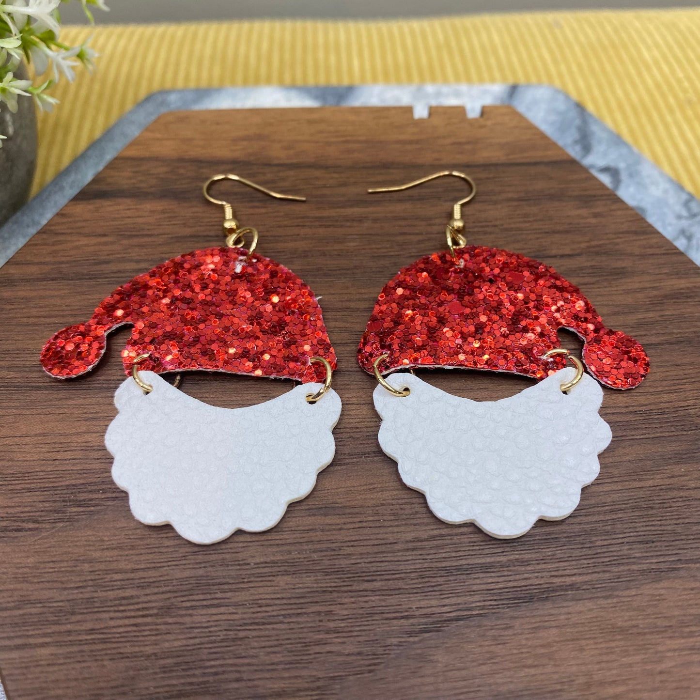 Faux Leather Earrings - Christmas - Santa Hat Beard