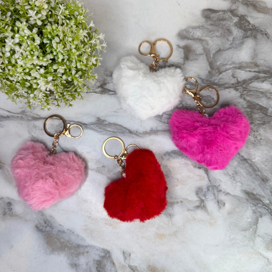Keychain - Fuzzy Pom Pom - Heart