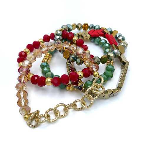 Bracelet Pack - Christmas Red Green Chain Chevron