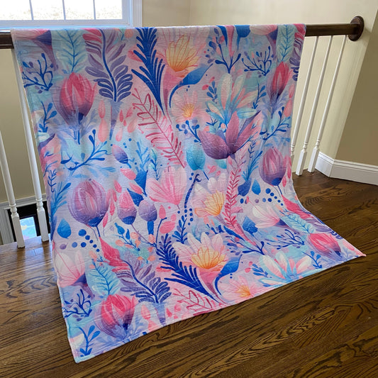 Blanket - Floral Purple Blue Watercolor