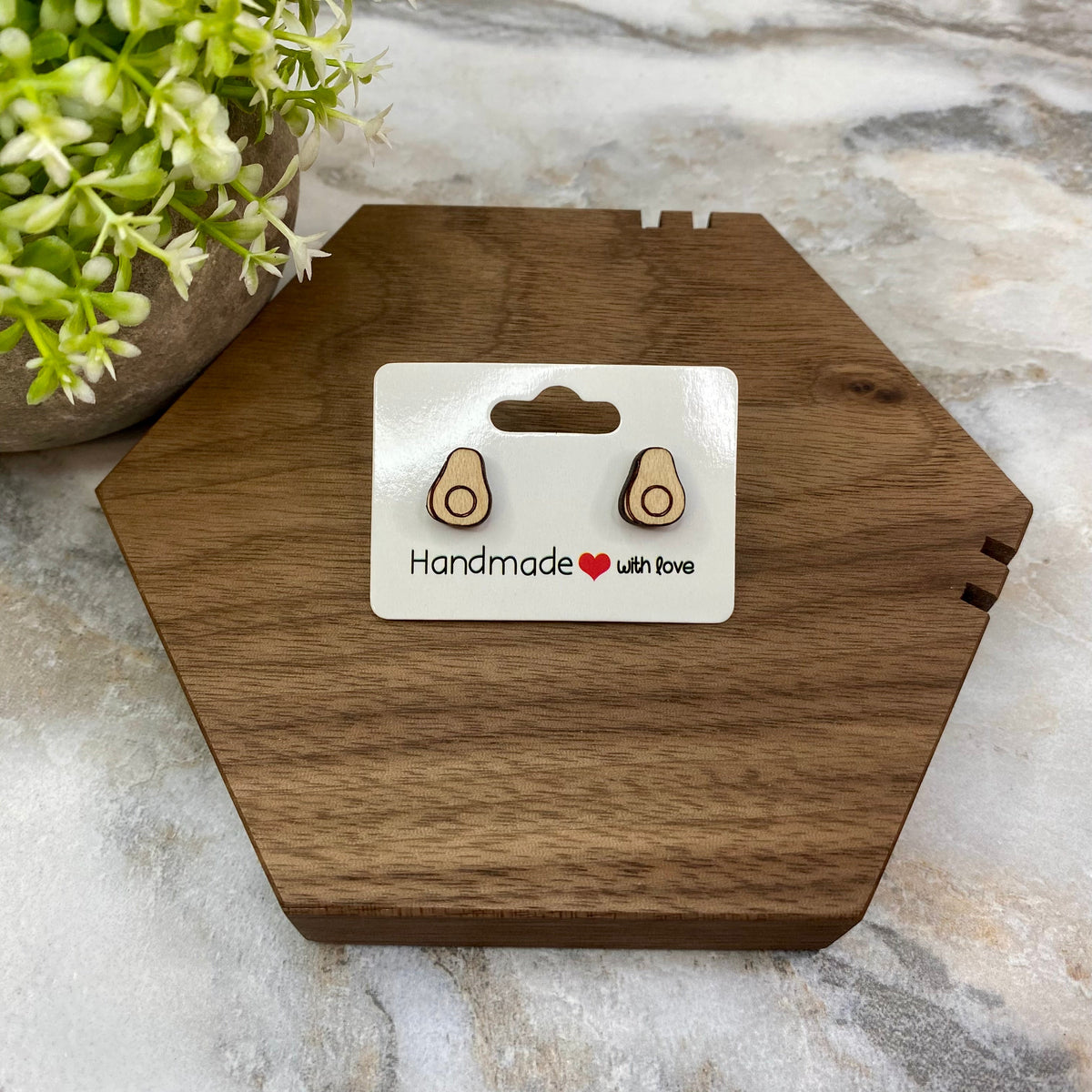 Wooden Stud Earrings - Avocado