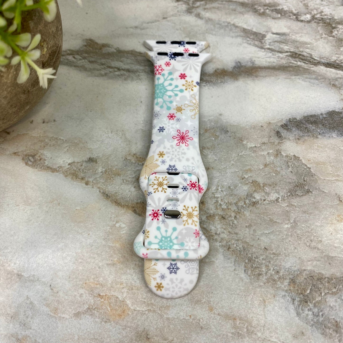 Watch Band - Silicone Christmas - Colorful Snowflakes on White