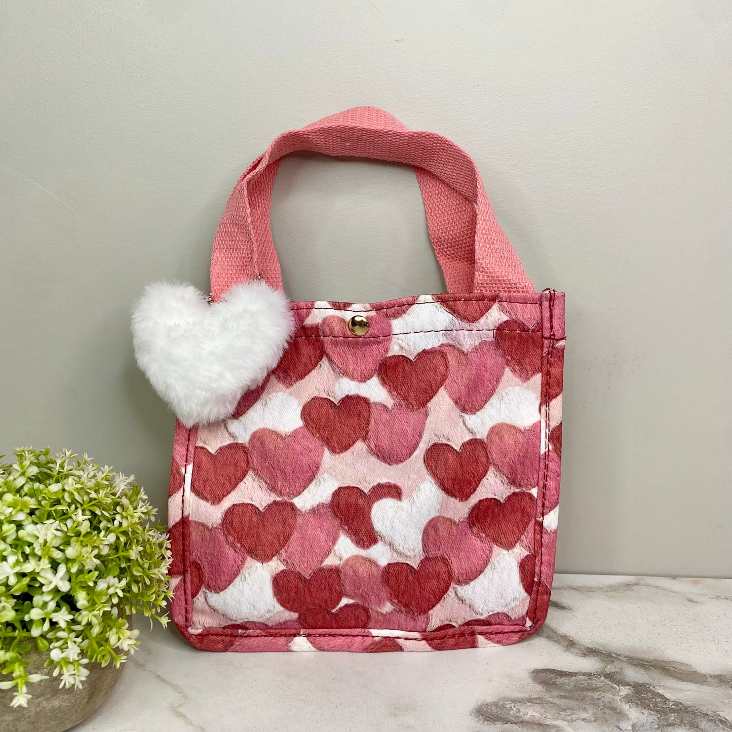 Heart Tote Bag - Dark Pink + White