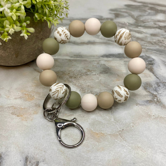 Silicone Bracelet Keychain - Olive Leaves