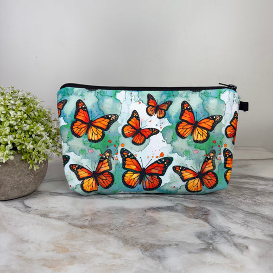 Pouch - Butterfly Orange Teal Watercolor