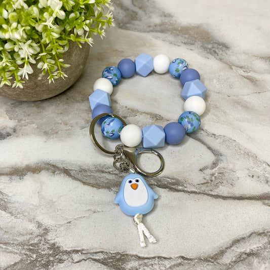 Silicone Bracelet Keychain - Blue Penguin