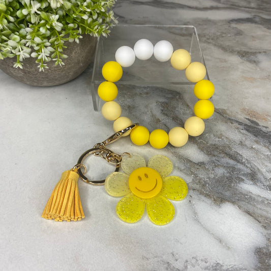 Silicone & Acrylic Bracelet Keychain - Daisy - Yellow
