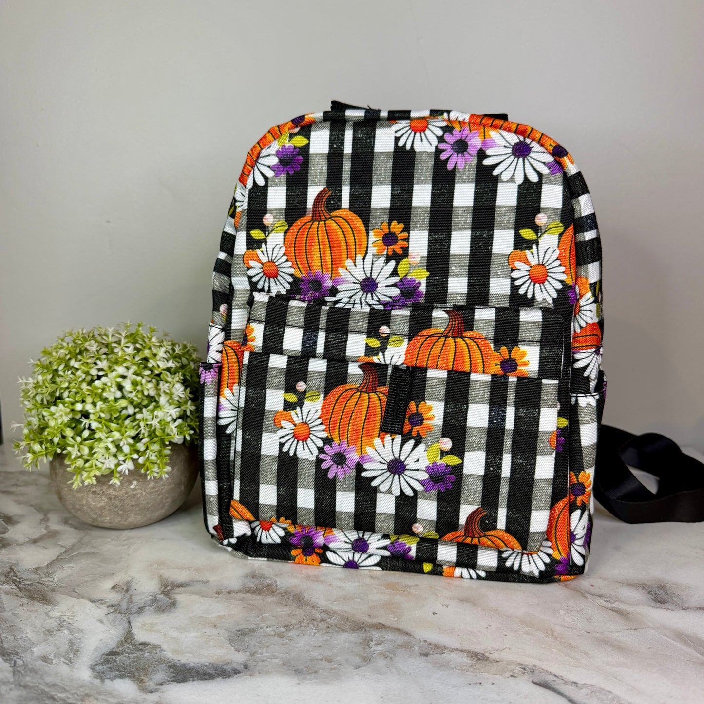 Mini Backpack - Halloween - Plaid Pumpkin Floral