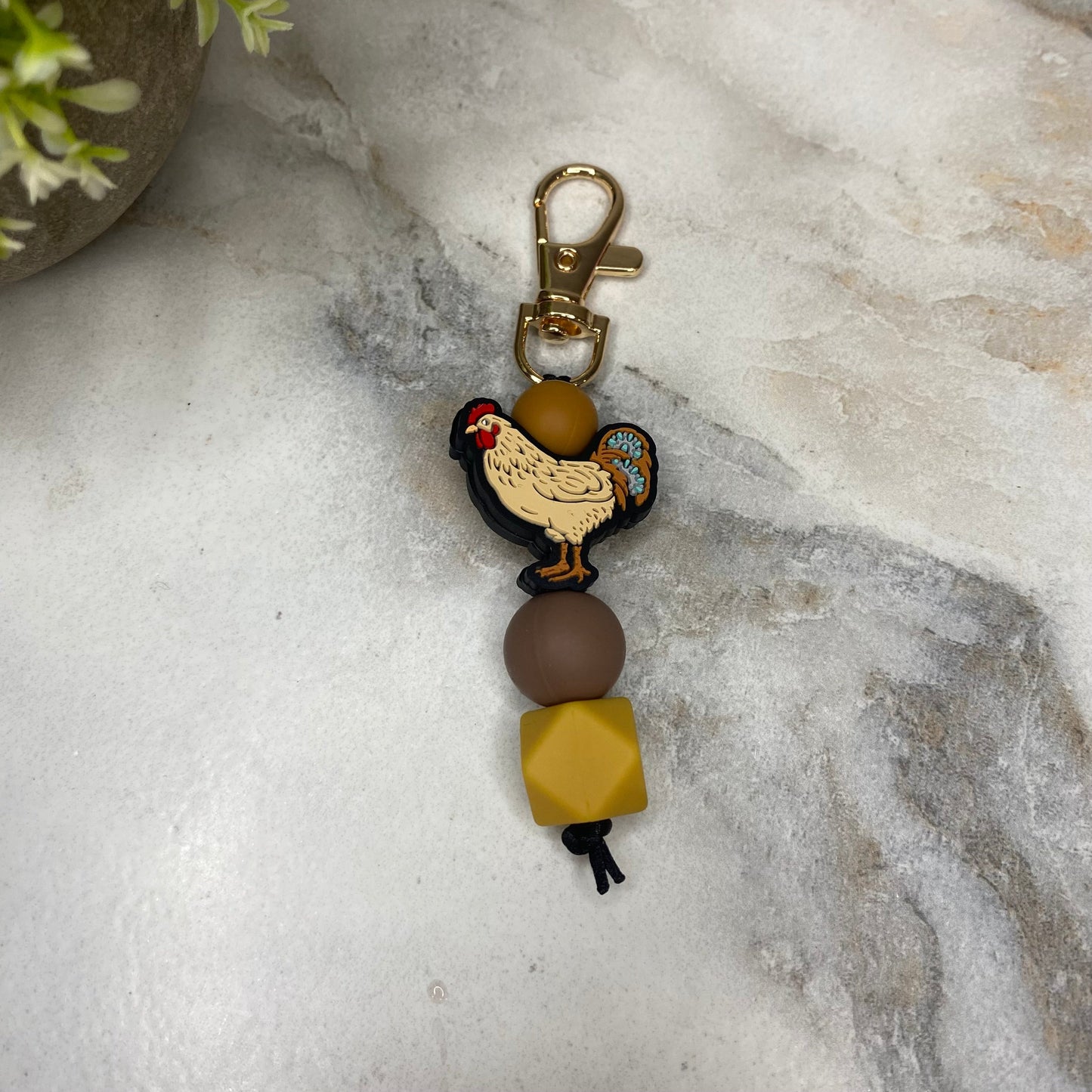 Keychain - Silicone Bead - Chicken - Mustard
