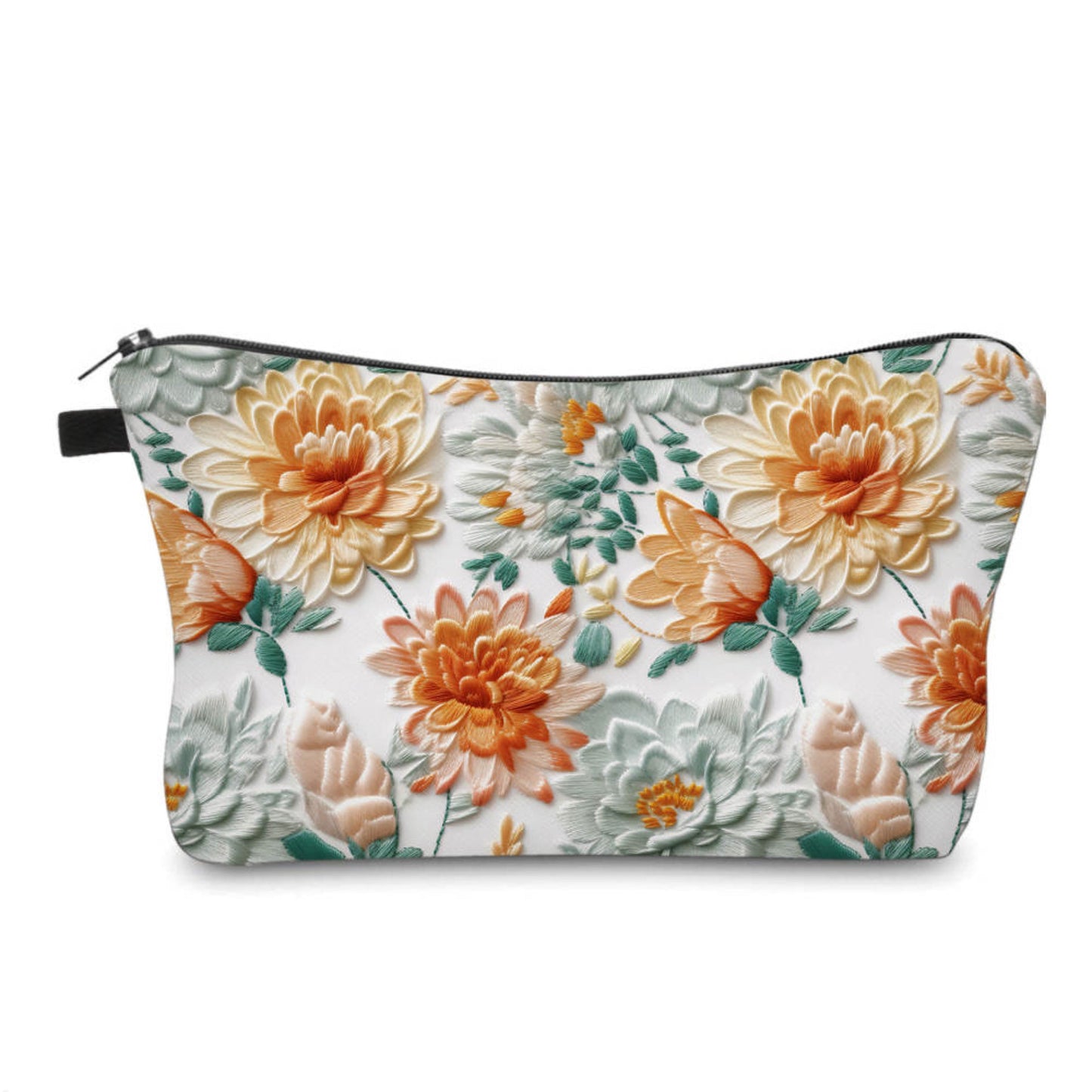 Pouch - Floral, White Peach Embroidery