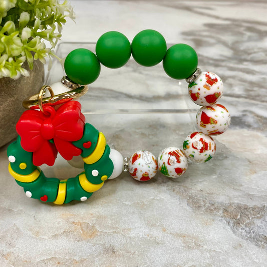 Silicone Bracelet Keychain - Christmas Winter - Wreath