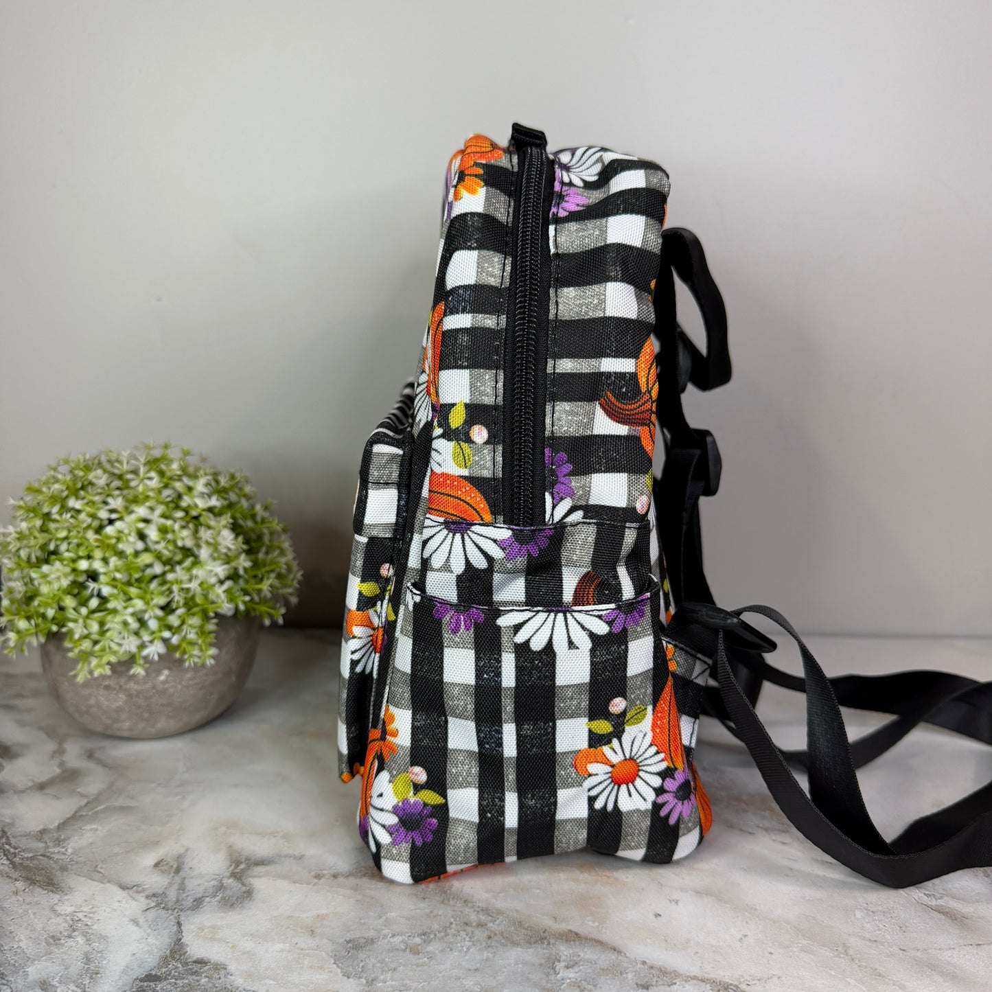 Mini Backpack - Halloween - Plaid Pumpkin Floral