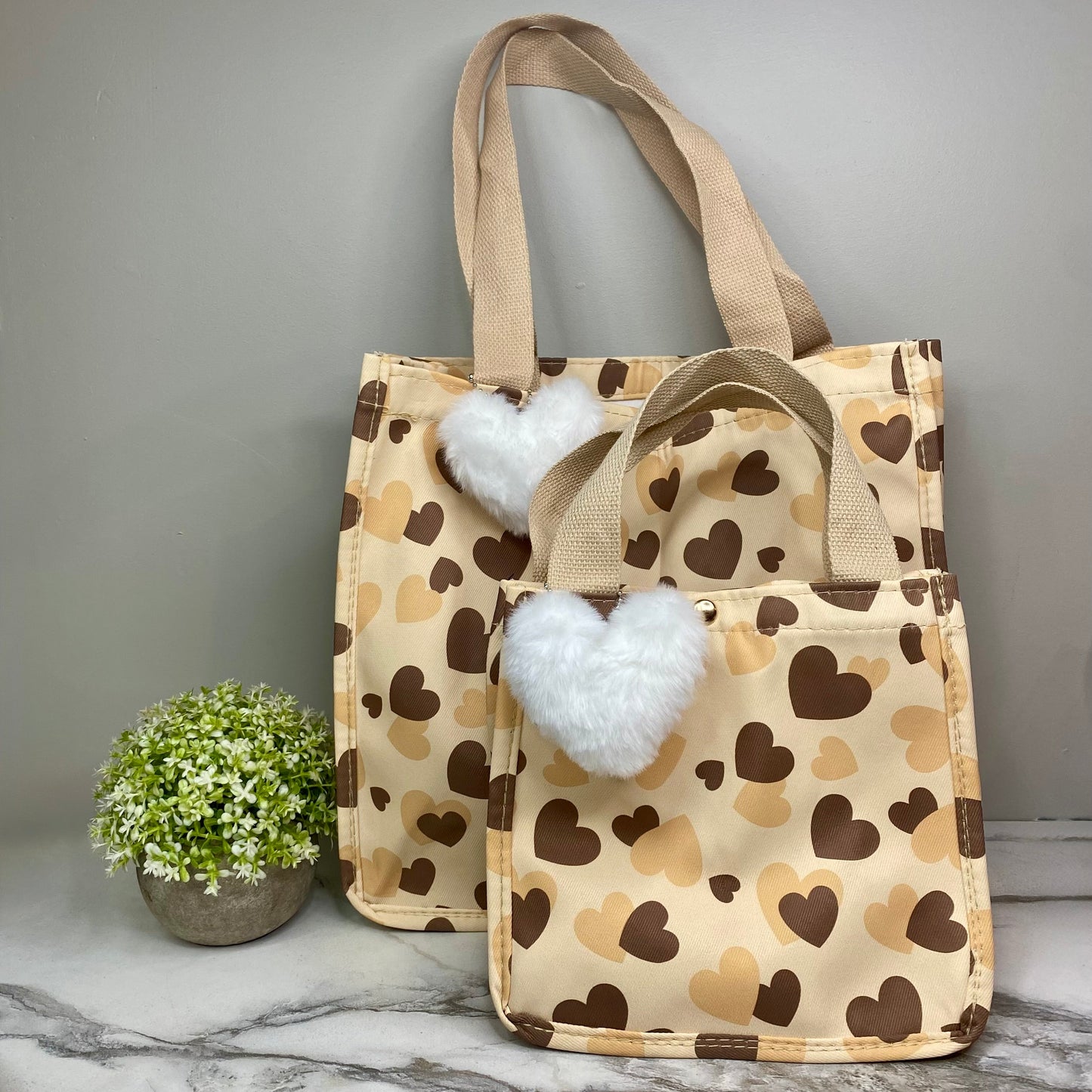 Heart Tote Bag - Brown + Tan