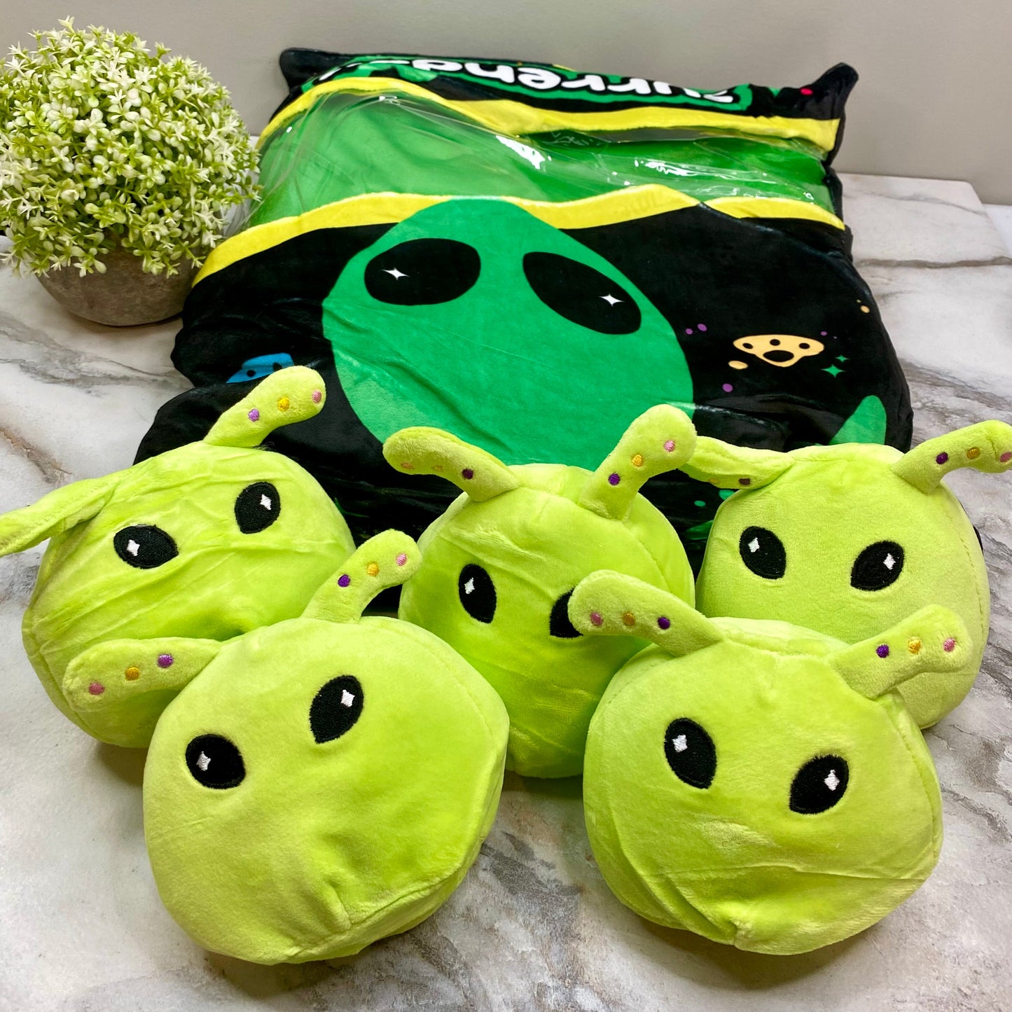 Stuffed Bag of Aliens Toy - Green