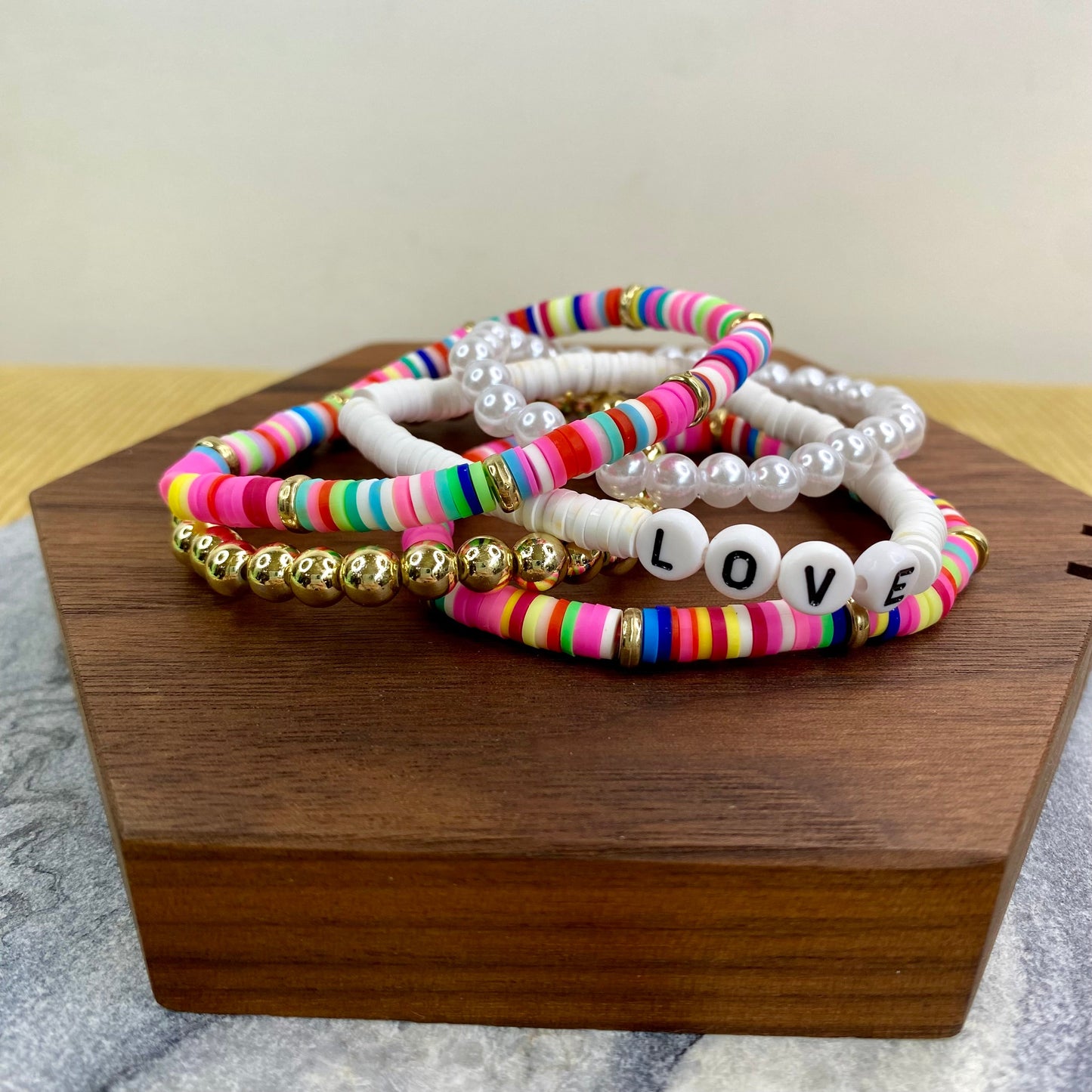 Bracelet Pack - Clay & Gold Bead - Love