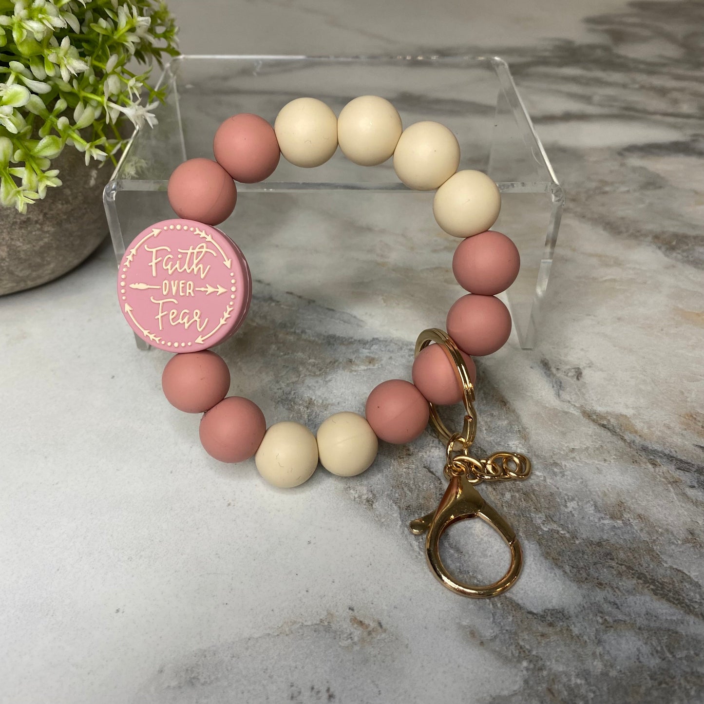 Silicone Bracelet Keychain - Faith Over Fear - Blush