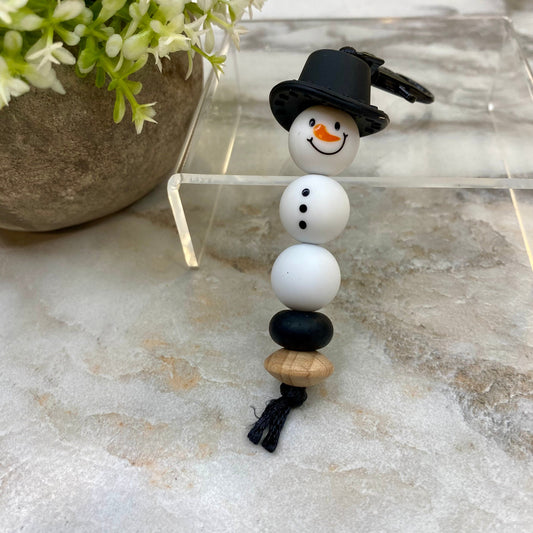 Keychain - Silicone Bead - Black Hat Snowman