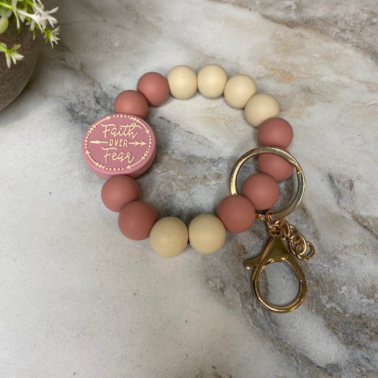 Silicone Bracelet Keychain - Faith Over Fear - Blush