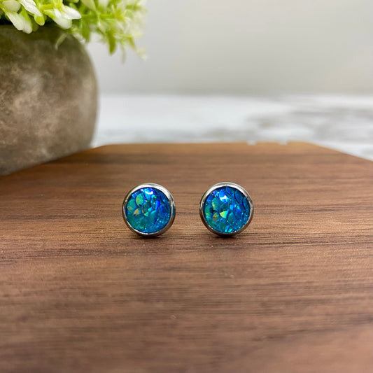 Druzy Stud Earrings - Mermaid 8mm - Turquoise