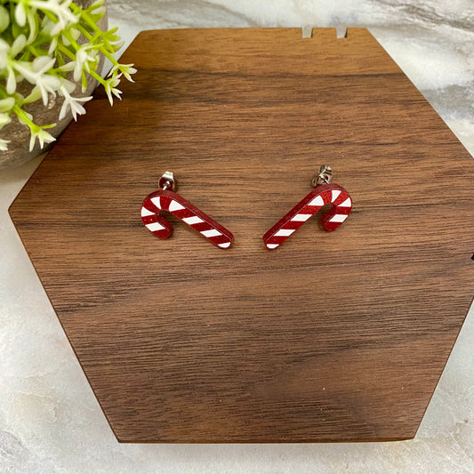 Acrylic Stud Earrings - Christmas - Candy Cane