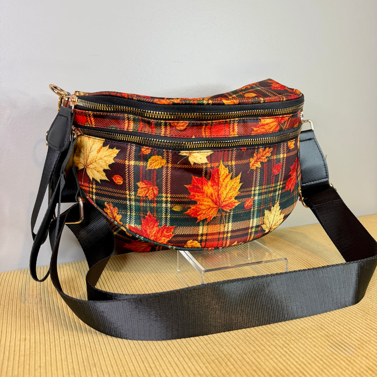 The Roni Nylon Crossbody - Fall Plaid Leaves