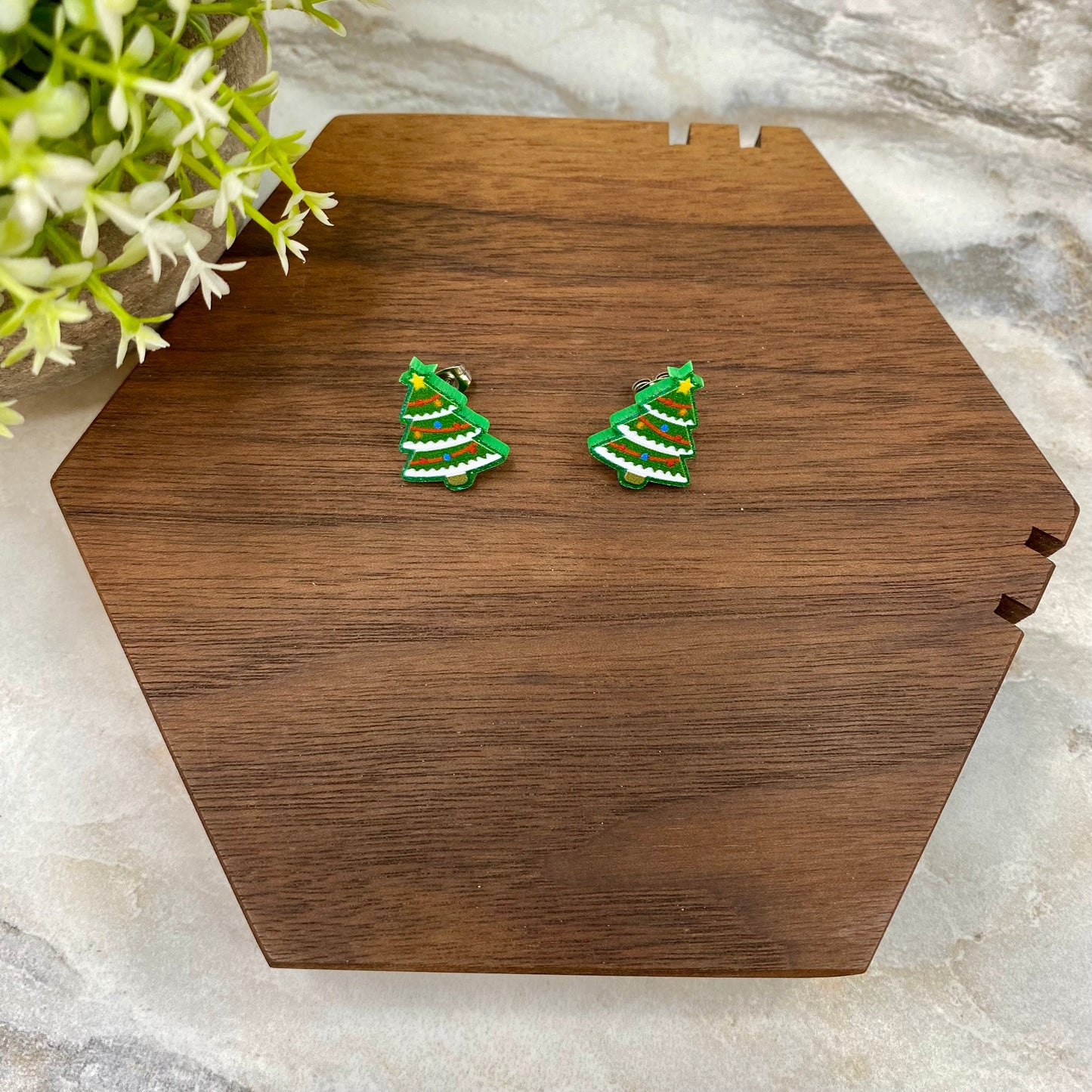 Acrylic Stud Earrings - Christmas - Decorated Tree