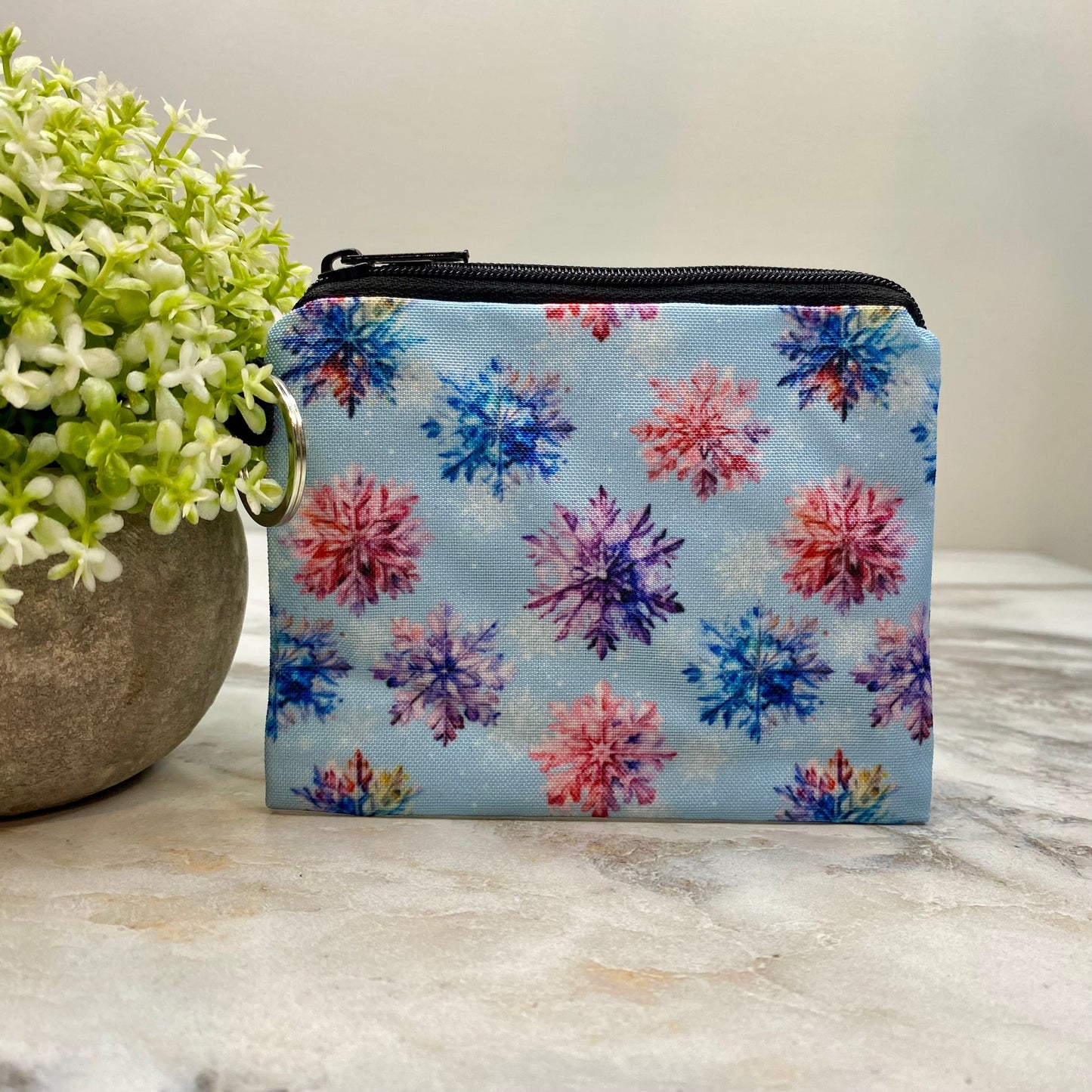 Mini Pouch - Snowflake on Blue