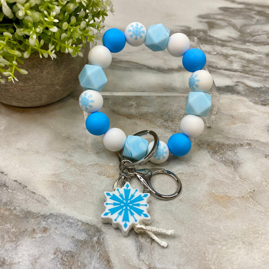 Silicone Bracelet Keychain - Christmas Winter - Blue White Snowflake