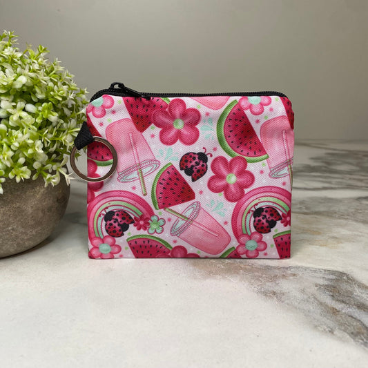 Mini Pouch - Watermelon Drinks & Ladybugs
